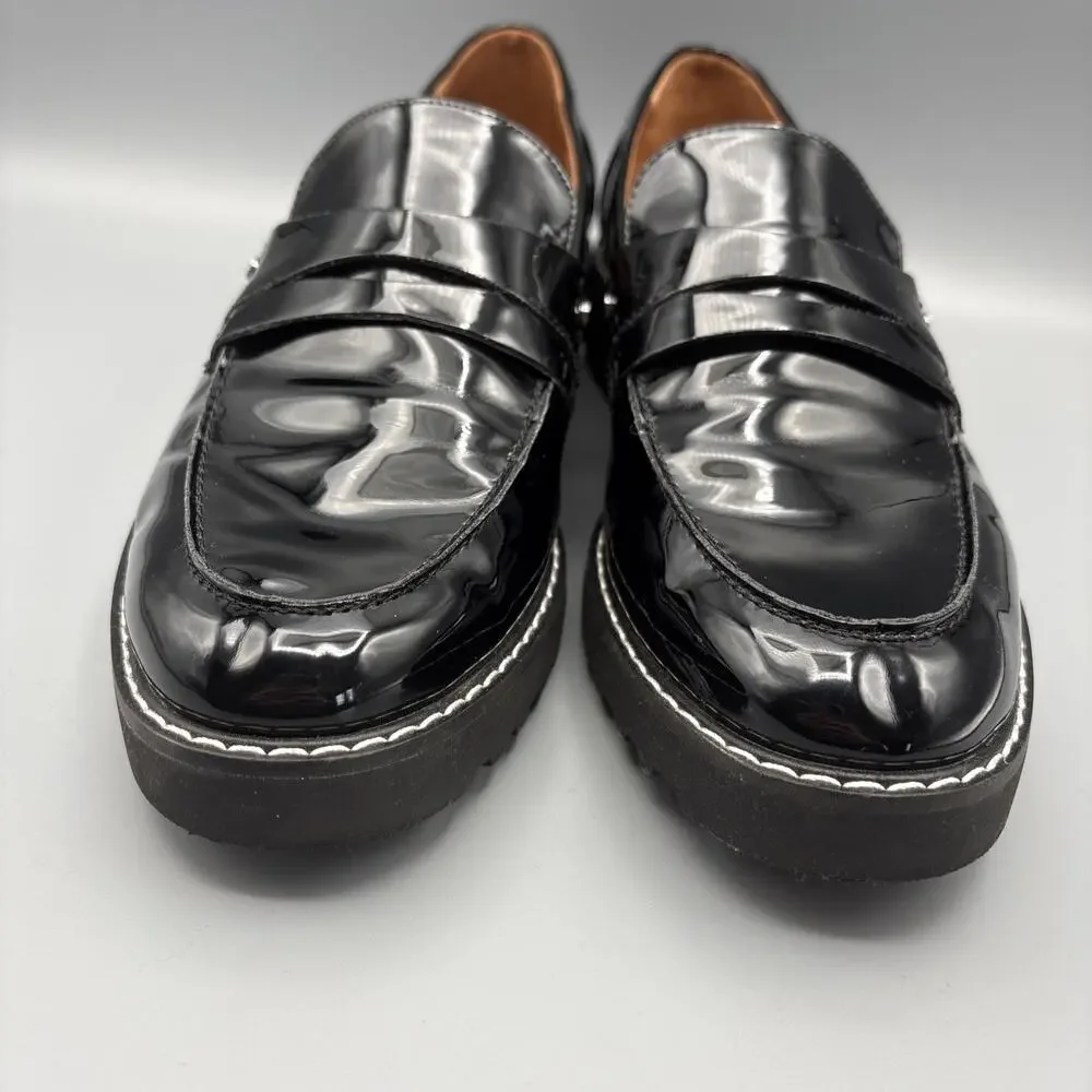 Franko Sarto Cassandra Penny Loafers Size 10 Black Patent Vegan Leather Academia